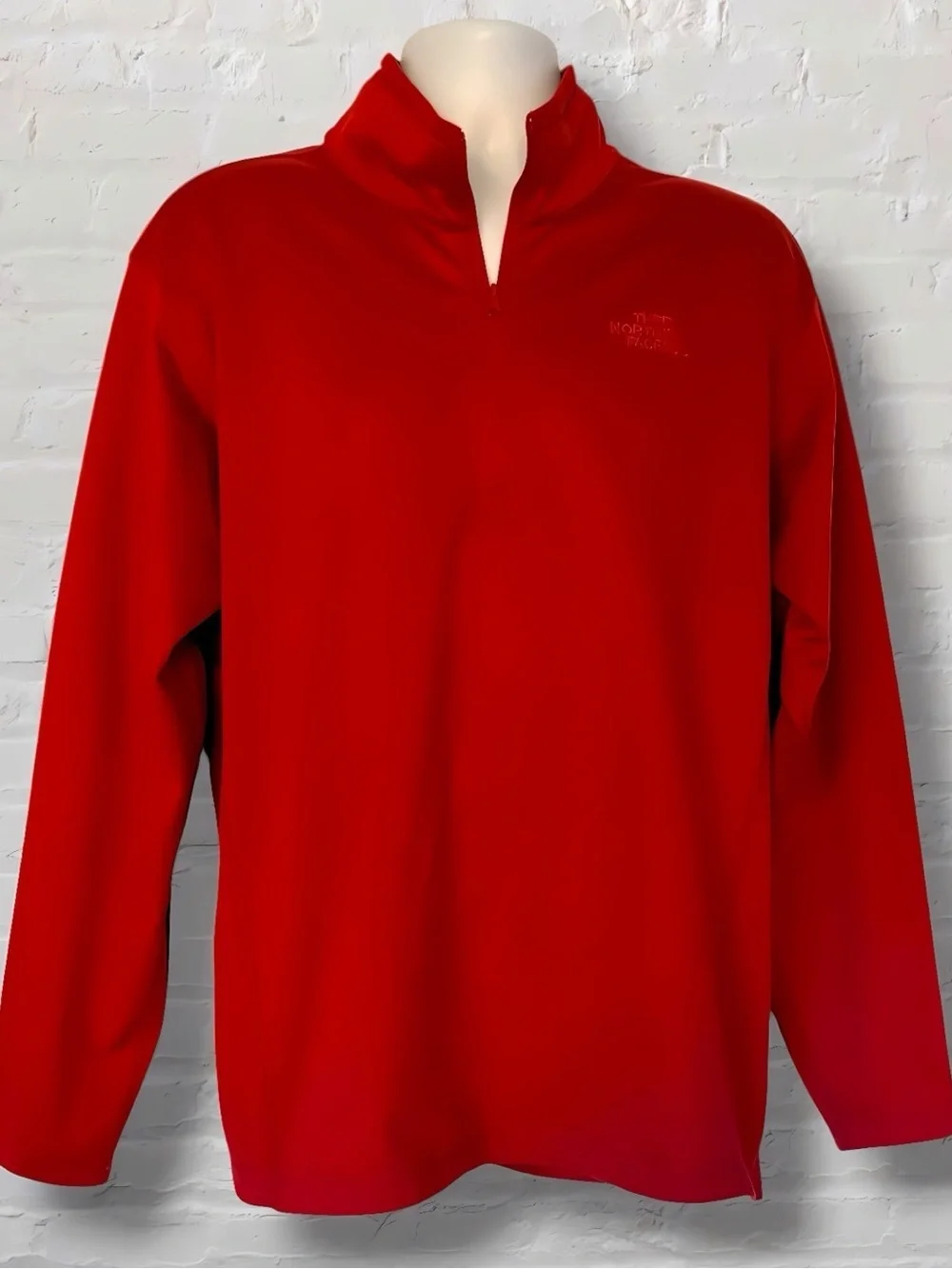 The North Face Mens XL Red Quarter Zip Fleece Pullover Jacket Logo Sweatshirt